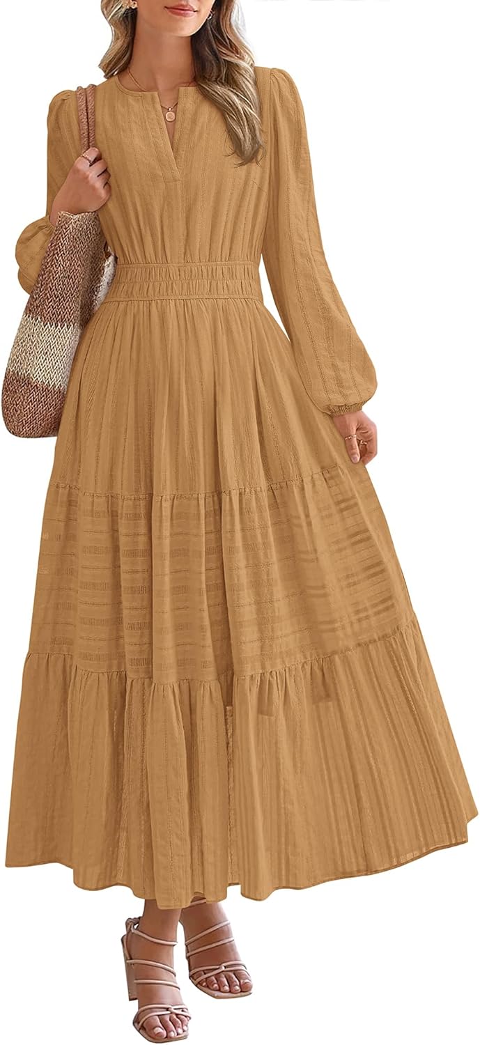 BTFBM Fall Dresses for Women 2025 Casual Long Sleeve V Neck
