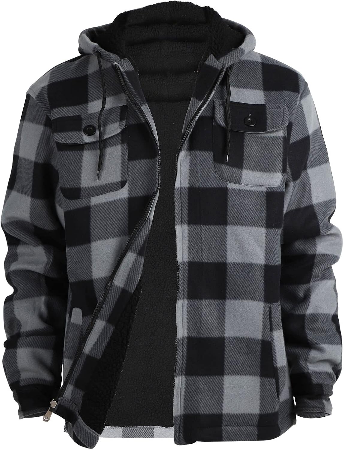 Winter Heavy Warm Sherpa Lined Fleece Plaid Jacket for Men