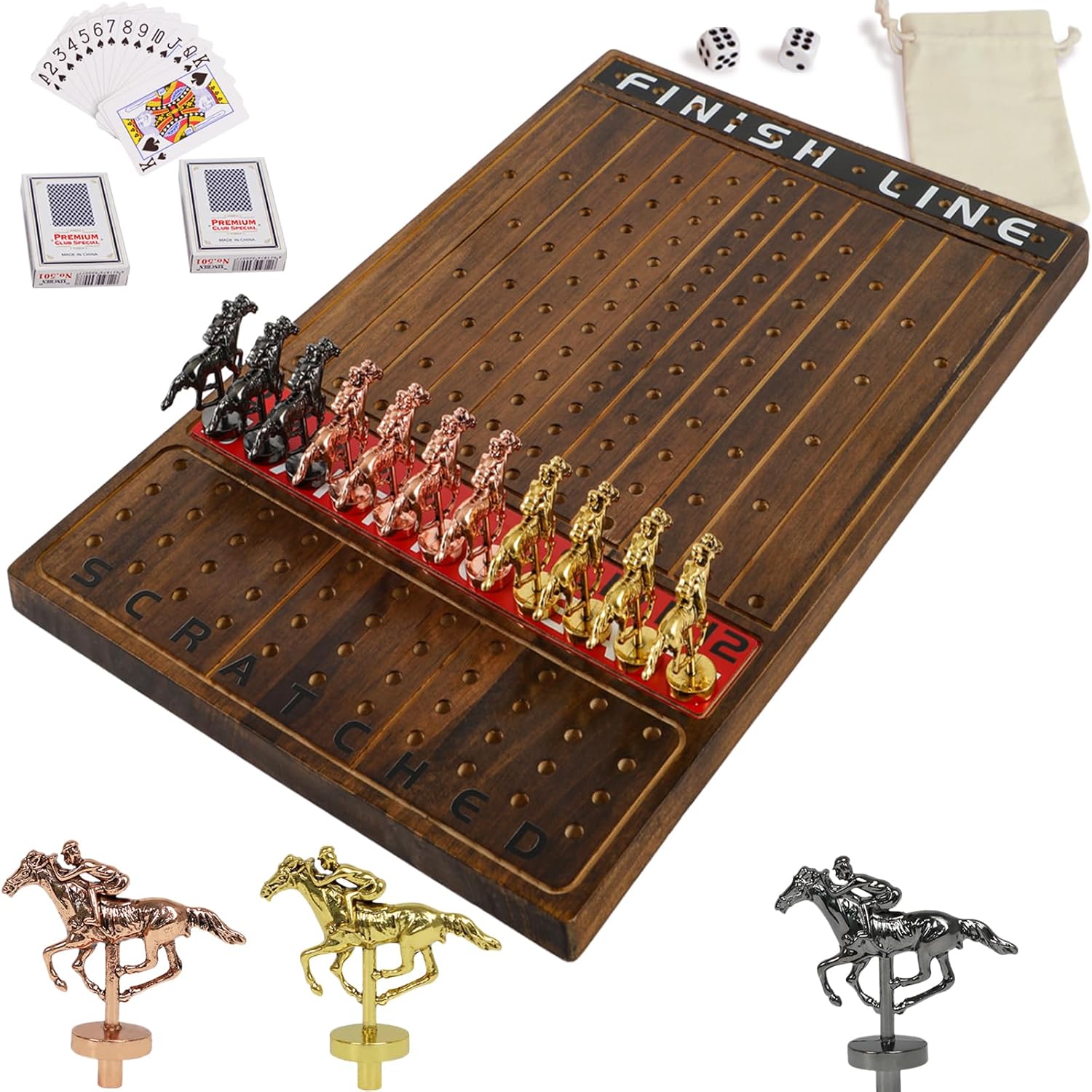 Horse Race Board Game with Luxurious Metal Horses and Dice