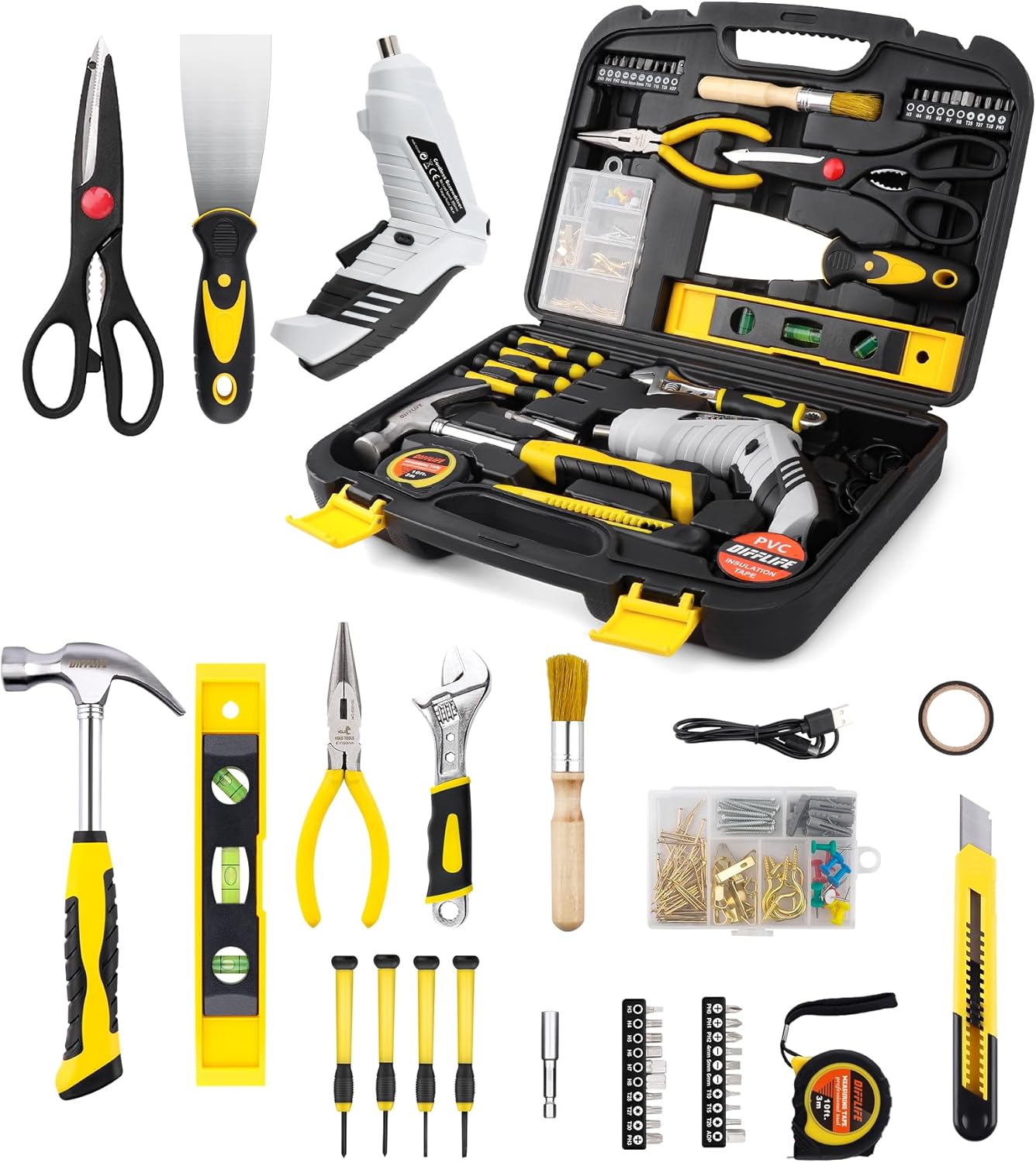 136 Piece Tool Set for Home Repairs - DIFFLIFE Hand Tool Kit