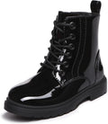 Kids Waterproof Combat Boots with Side Zipper - Lace Up Ankle Boots