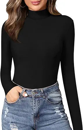 MANGOPOP Women's Mock Turtle Neck Slim Fit Long Sleeve Tee