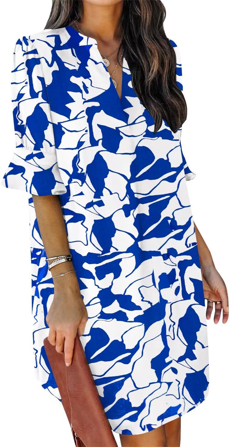 QACOHU Summer Dresses for Women V Neck Ruffle Casual Style