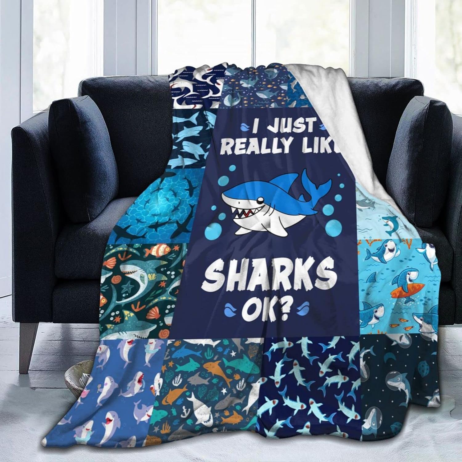 Shark Blanket Fleece: Super Soft Ocean Print | Gift for Kids & Adults 50x40