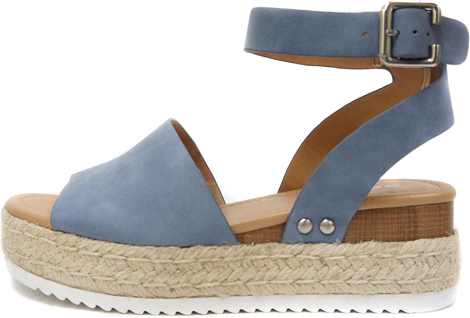 Soda Open Toe Buckle Ankle Strap Espadrilles Flatform Wedge Sandals