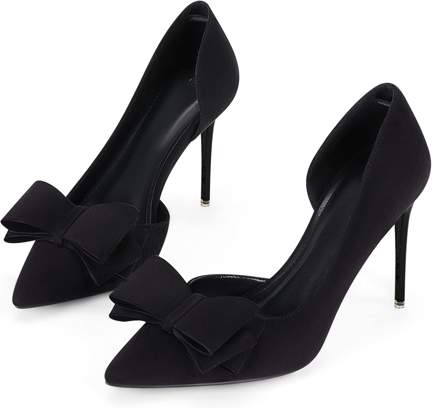 Womens Bow Heels Closed Pointed Toe Dress Shoes for Elegance