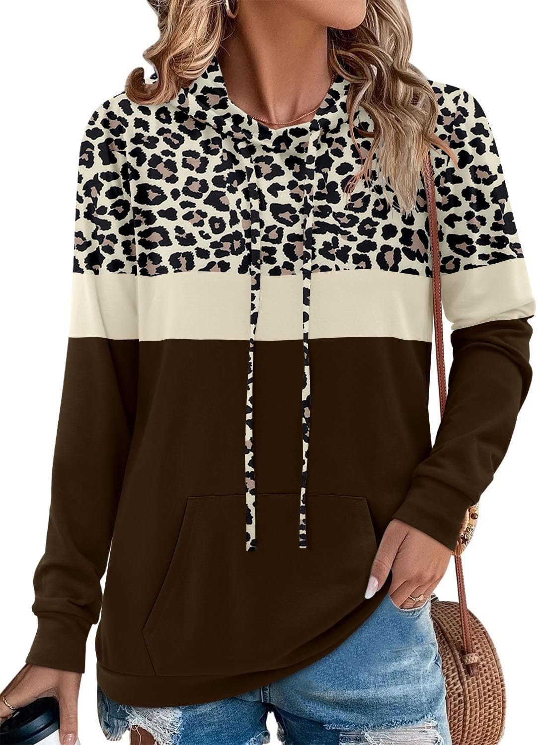 Angerella Hoodies for Women Camo Leopard Print Pullover Sweatshirt