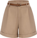 Women Bermuda Shorts Elastic Waist Wide Leg with Pockets & Belt
