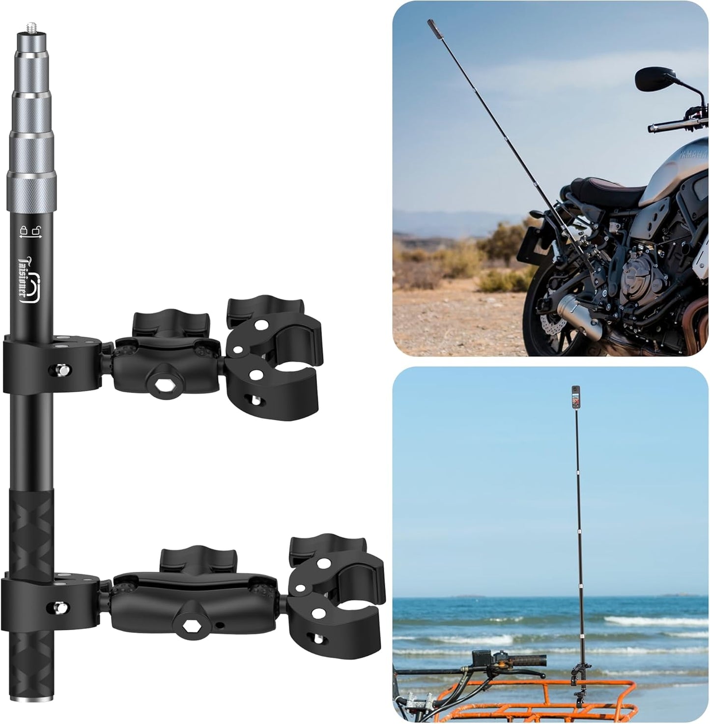 Taisioner Motorcycle Handlebar Mount with 59in Invisible Selfie Stick