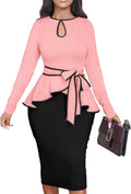Women's Bodycon Vintage Peplum Dress for Work - Elegant Long Sleeve