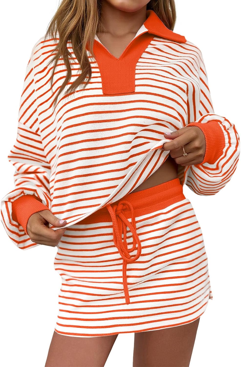 Fisoew Womens Striped 2 Piece Outfits for Casual Comfort