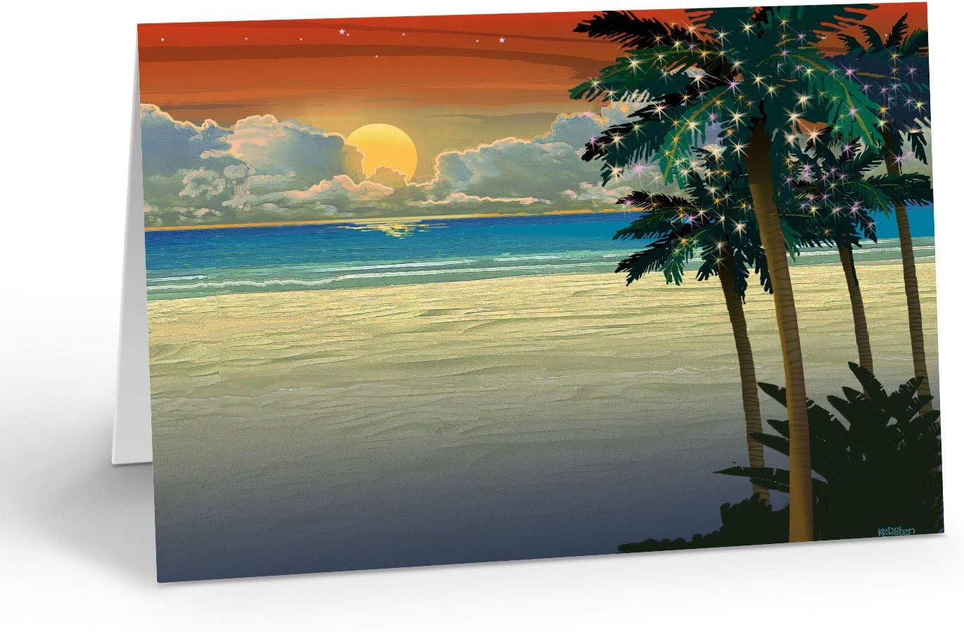 Personalized Holiday Tropical Sunset Christmas Cards - 24 Pack