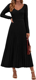 Women Sweater Dress Ribbed Knit Pleated A Line Maxi - Elegant Fit