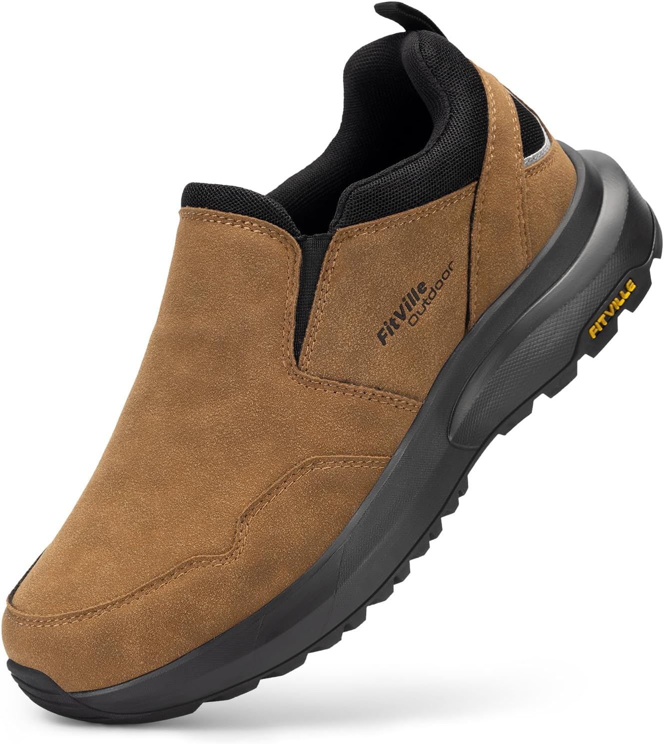 FitVille Men's Wide Slip on Shoes for Hiking and Walking Comfort