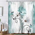 Rustic Farmhouse Shower Curtain Teal Daisy Floral - Waterproof Style