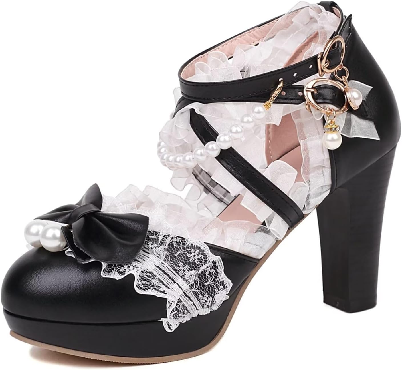 Kawaii Shoes Bow Pearl Heels for Women - Cute Mary Janes Pumps