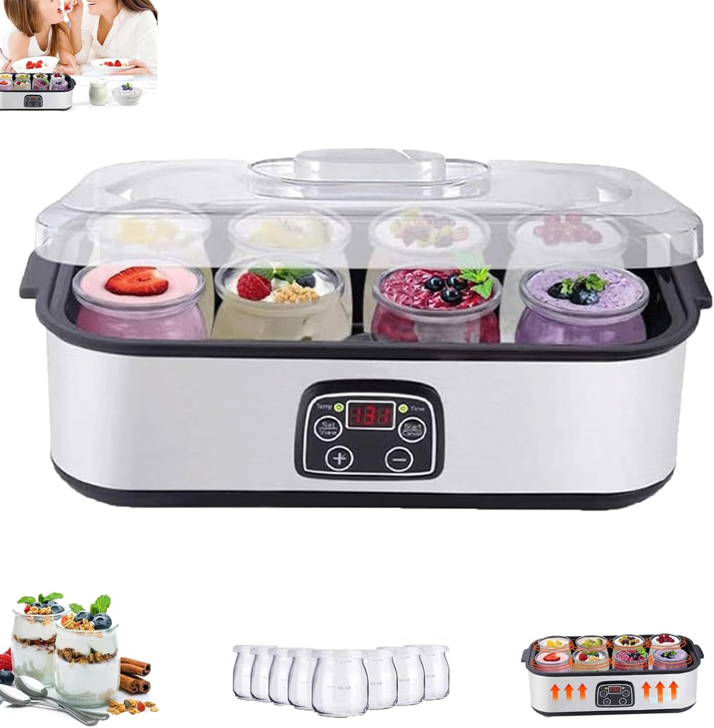 36-Hour Homemade Yogurt: Adjustable Time & Temp Control | 8 Jars