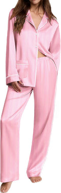 Ekouaer Womens Satin Silk Pajama Set - Classic Button Down Comfort our