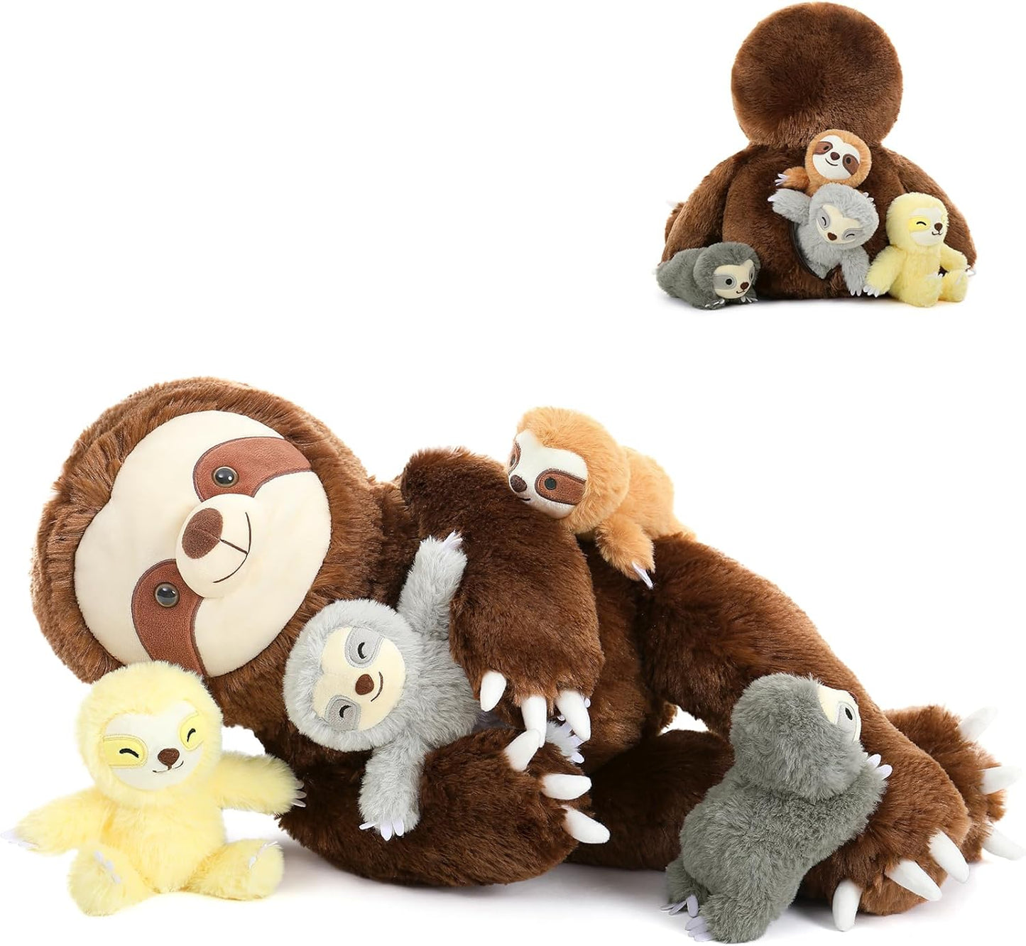 Tezituor Sloth Stuffed Animal with 4 Cute Babies for Kids