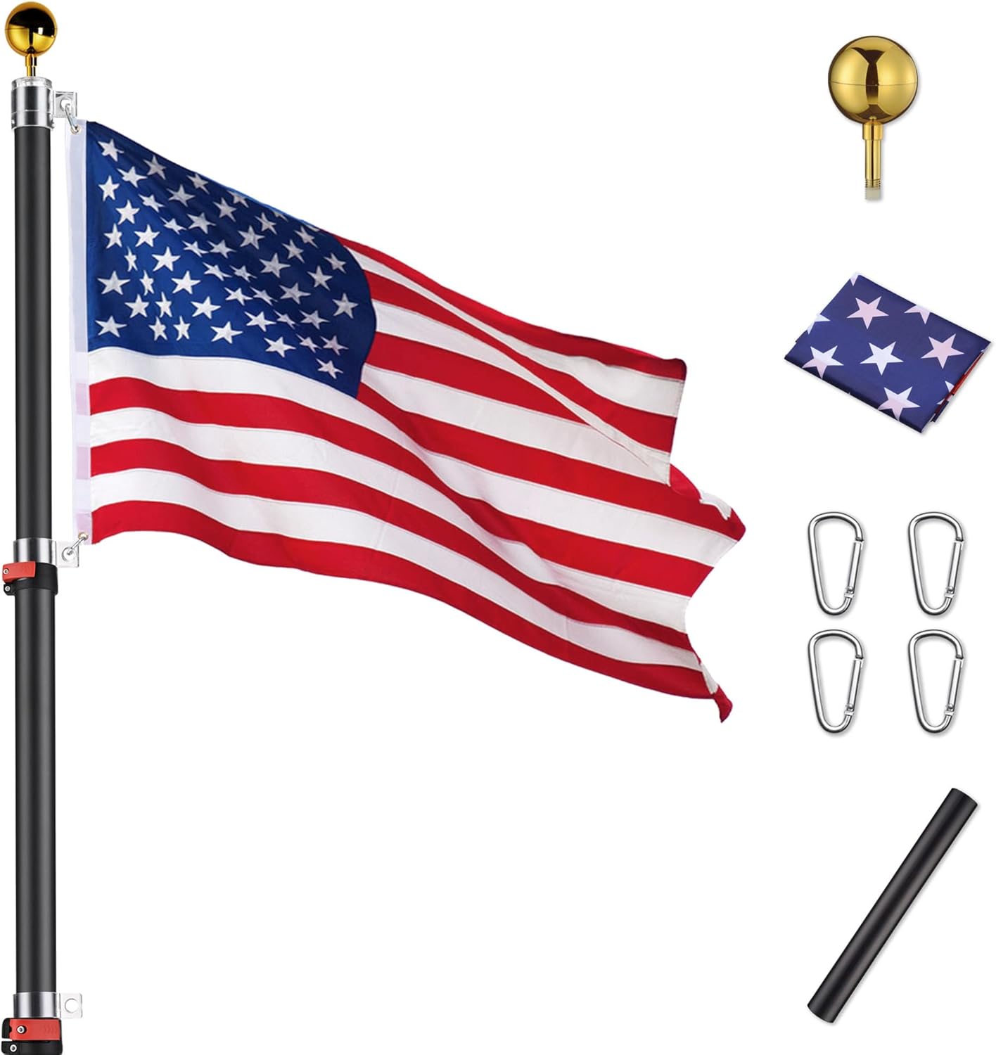 30 Ft Telescopic Heavy Duty Aluminum Flag Pole Kit for 2 Flags