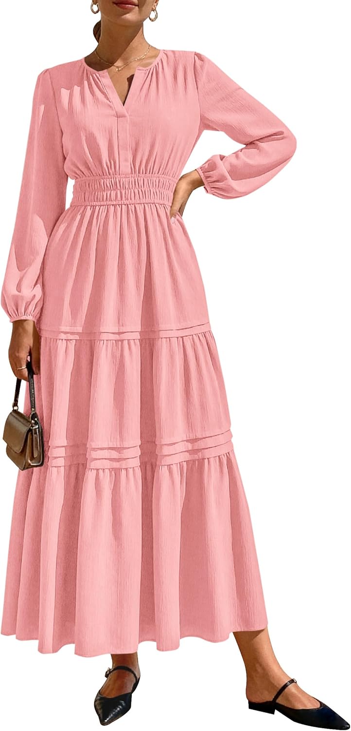 Elegant Maxi Dresses for Women with Pockets and Long Sleeves