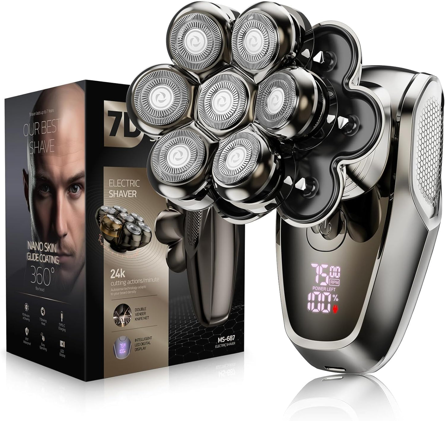 7D Head Shavers for Bald Men - IPX7 Waterproof Electric Razor