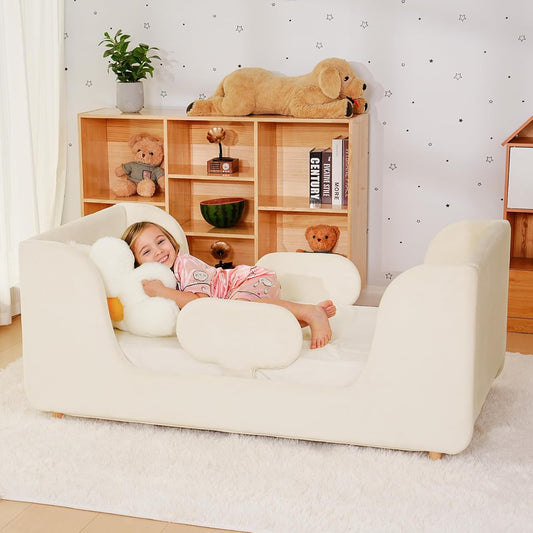 Meulbaty Toddler Bed Frame Soft Padded Kids Bed 52in x 28in