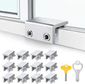 Sliding Window Locks 12 Pack with Key - Silver Adjustable Security