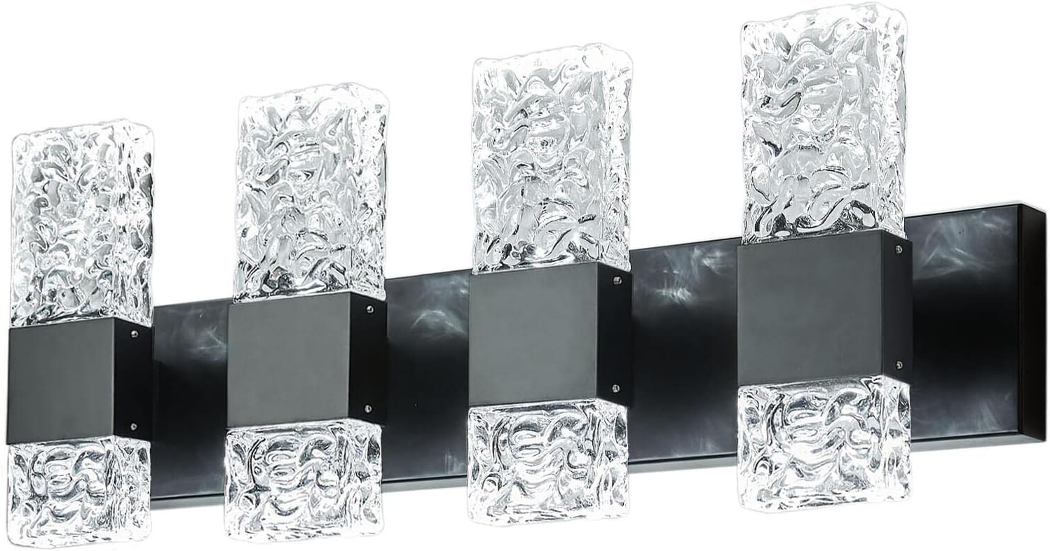 Modern Black Bathroom Light Fixture with Crystal Accents 4 Light