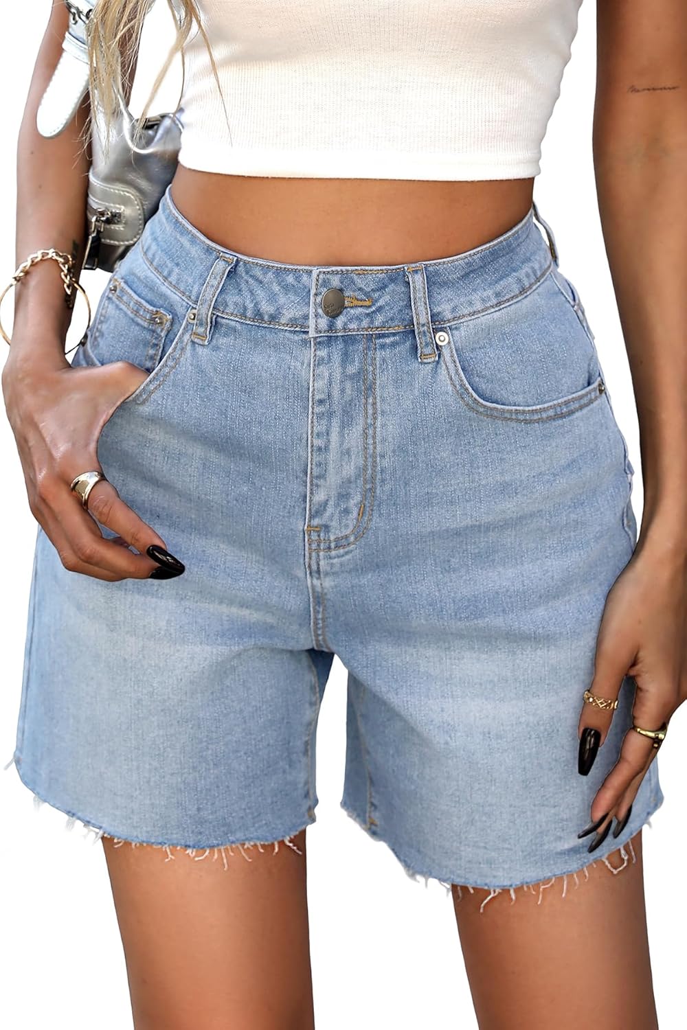ELLEVEN Women's Raw Hem Jean Shorts for Vintage Summer Style