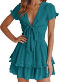 Women Summer Mini Short Dress V Neck Tiered Sundress