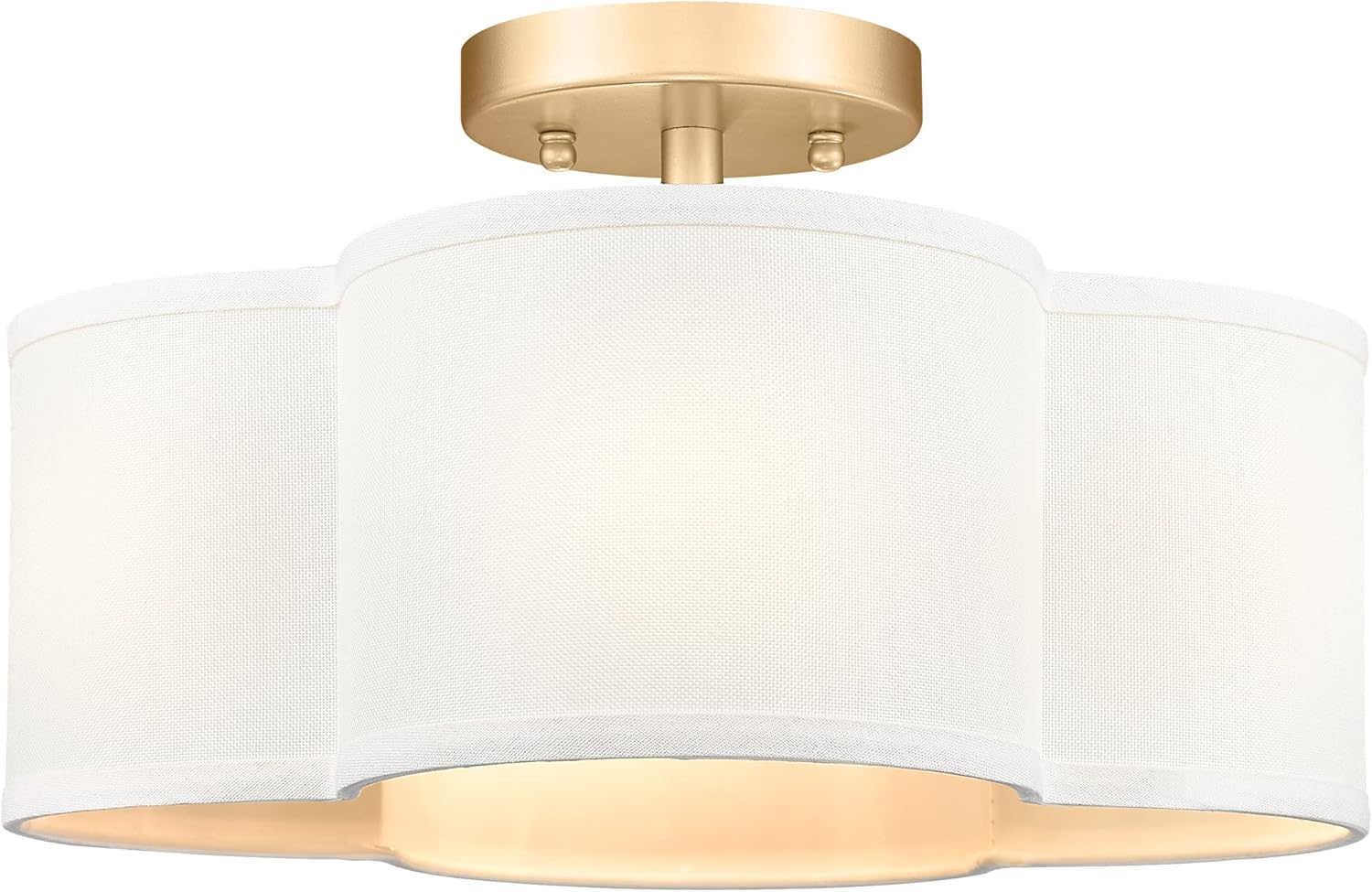 Gold Semi Flush Mount Ceiling Light with Fabric Shade Design