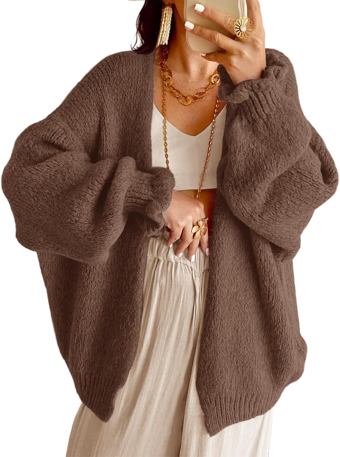 Oversized Open Front Cardigan for Women - Cozy Knitwear Style