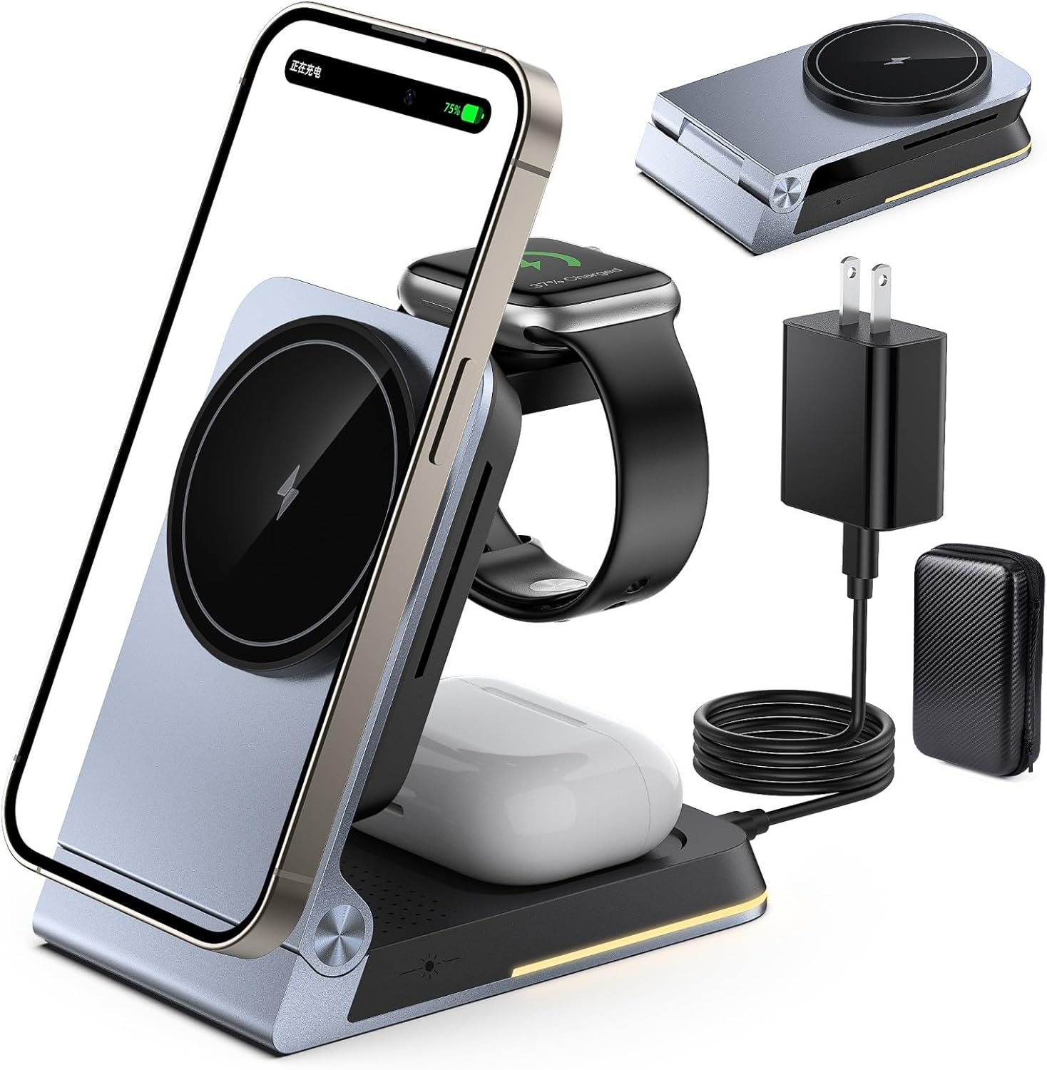 Portable Foldable 3-in-1 Wireless Charger w/ PD 20W Adapter - SOLOCARBOY