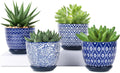 Selamica Ceramic Plant Pots 4.6 in Set of 4 - Vintage Blue Succulent