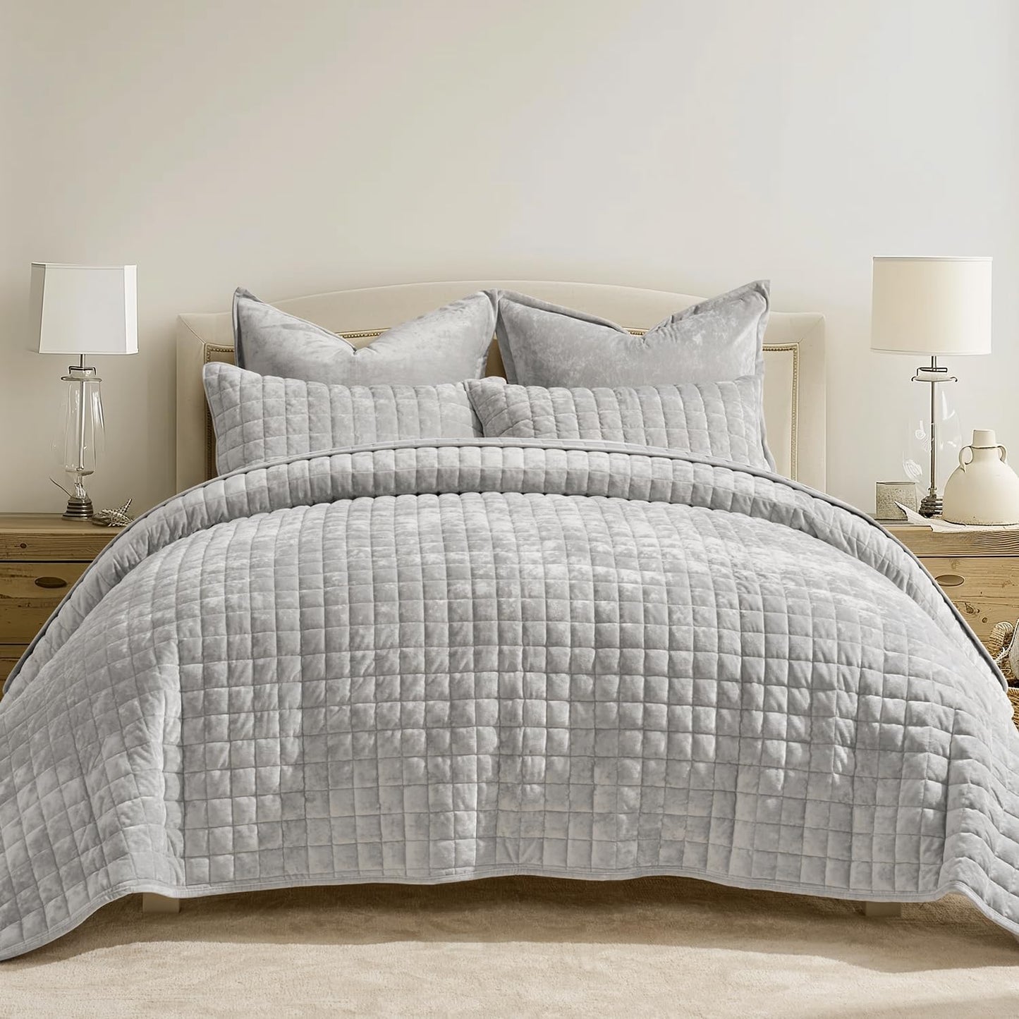 RECYCO Luxury Velvet Quilt Set for Full Queen Size Bedding