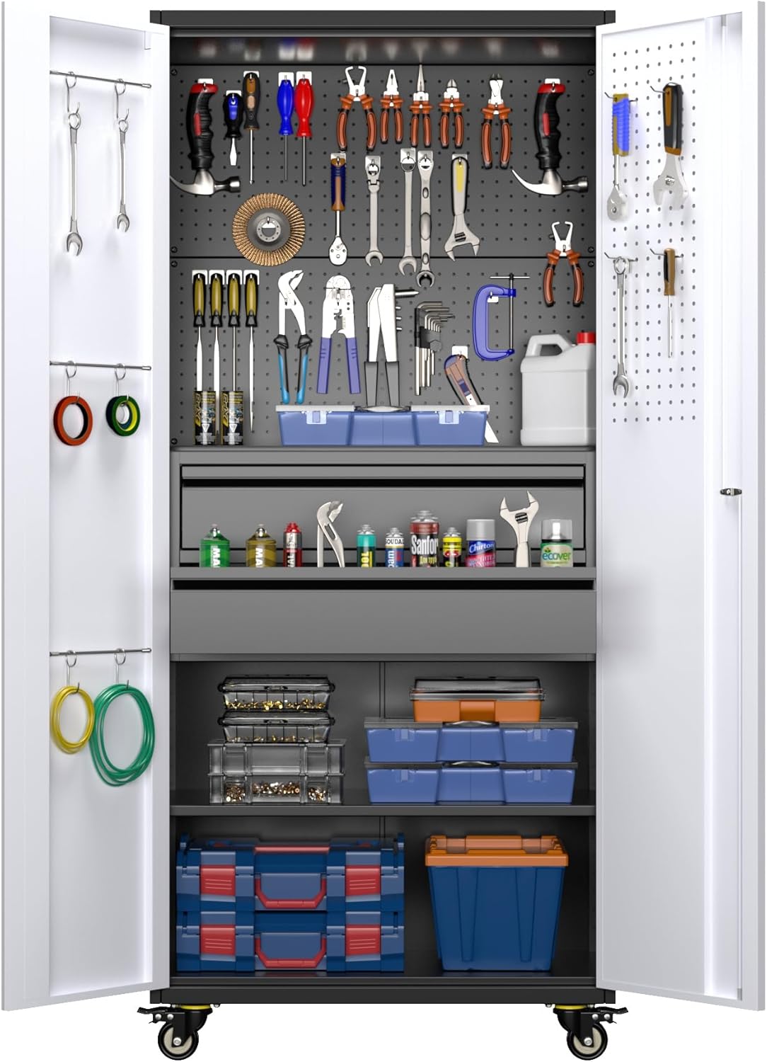 71 H Metal Garage Storage Cabinet with Wheels for Easy Access