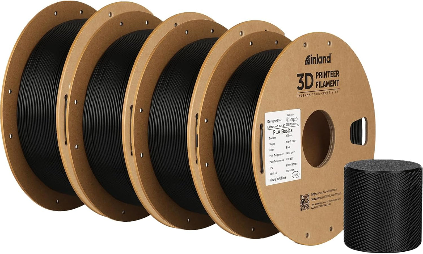 Inland PLA Basics 4 Pack Filament for Reliable 3D Printing
