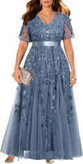 Pinup Fashion Plus Size Formal Dresses - Sequin V-Neck Prom Gown