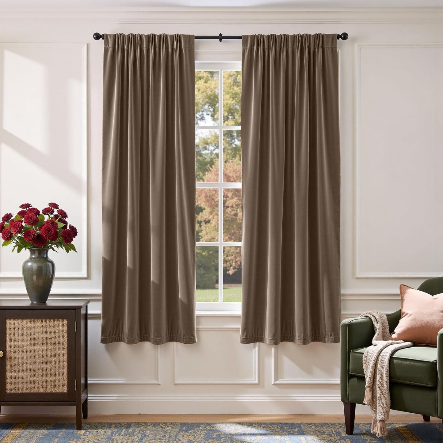 Lazzzy Dark Brown Velvet Curtains for Room Darkening Luxury