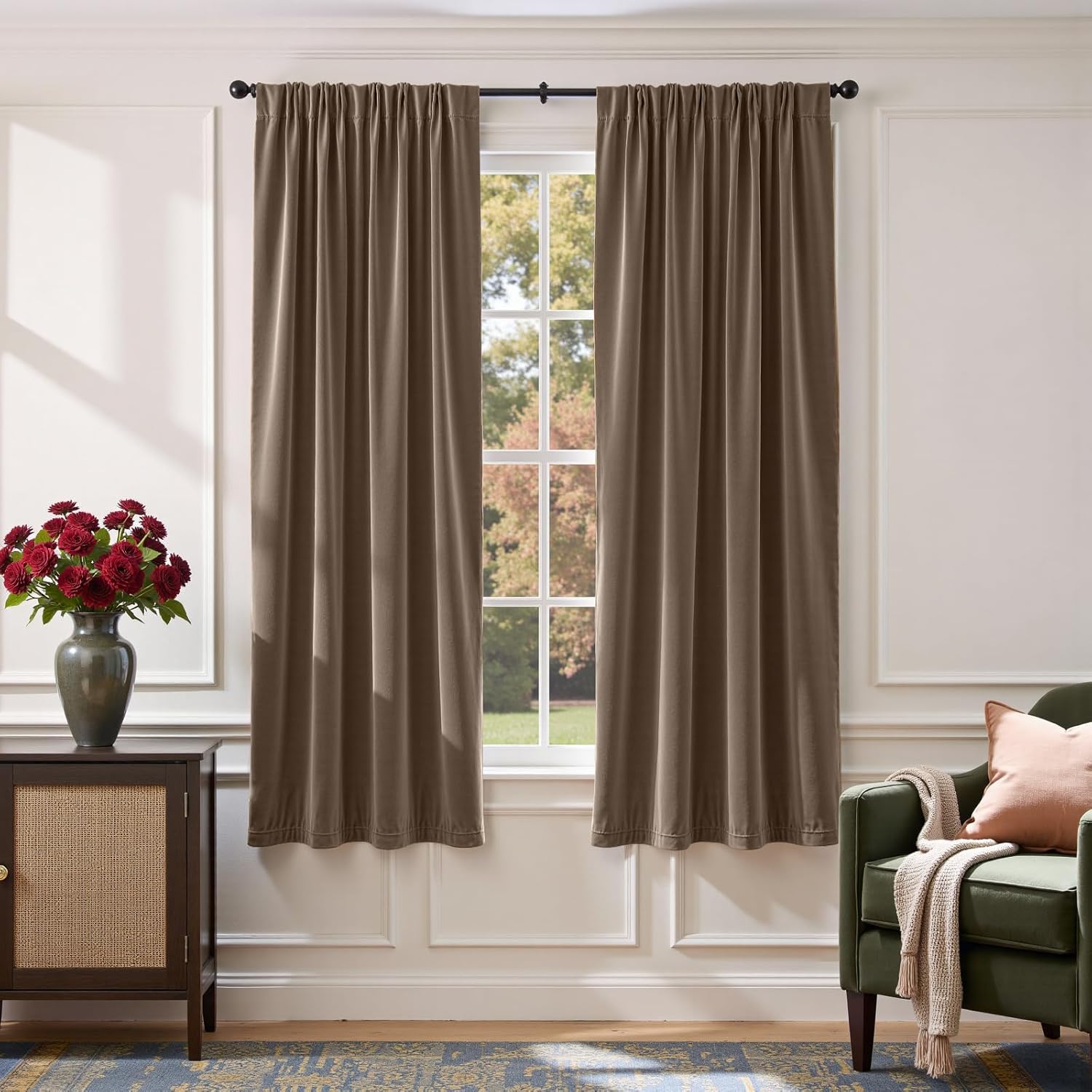Lazzzy Dark Brown Velvet Curtains for Room Darkening Luxury