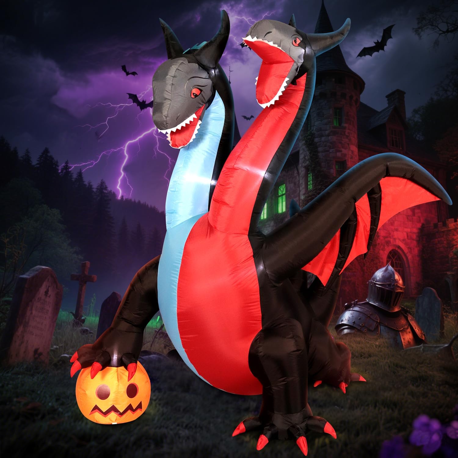 Giant Two-Headed Dragon Inflatable Halloween Decor for Yard