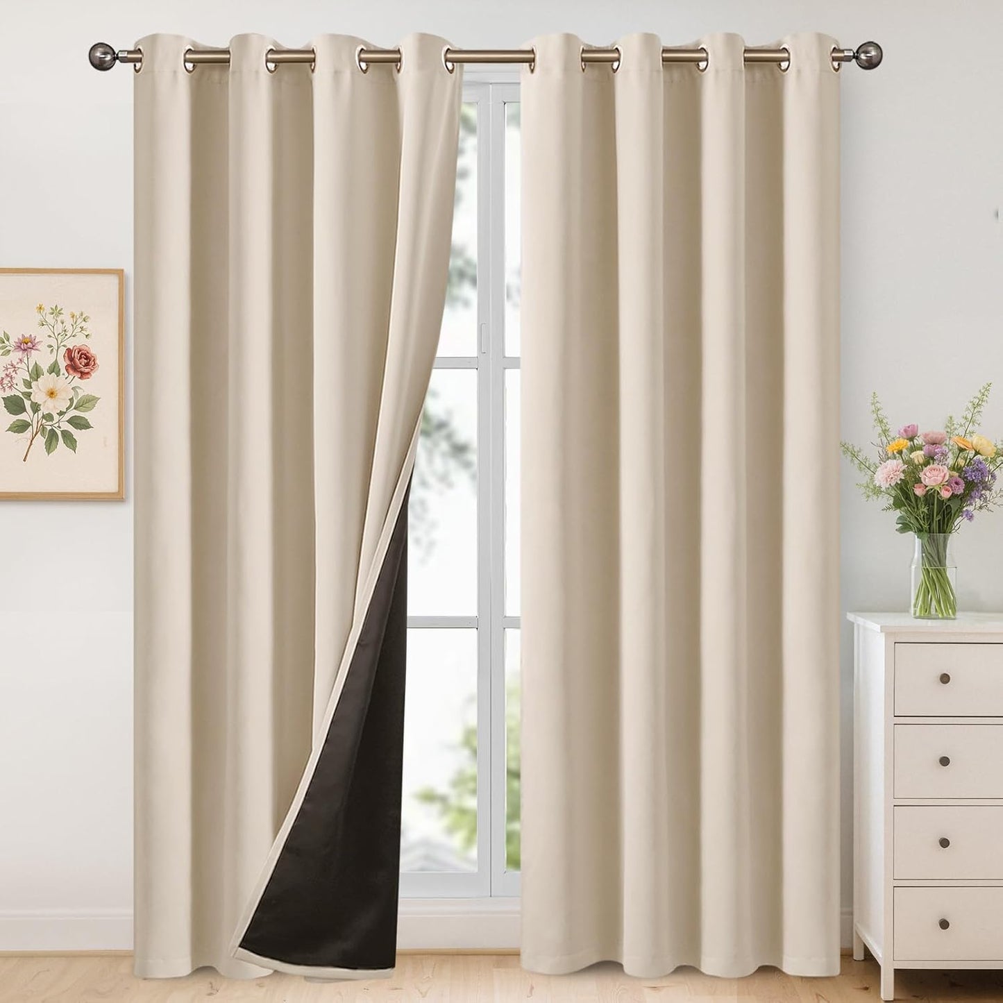 YoungsTex Champagne 100% Blackout Curtains for Full Room Darkening