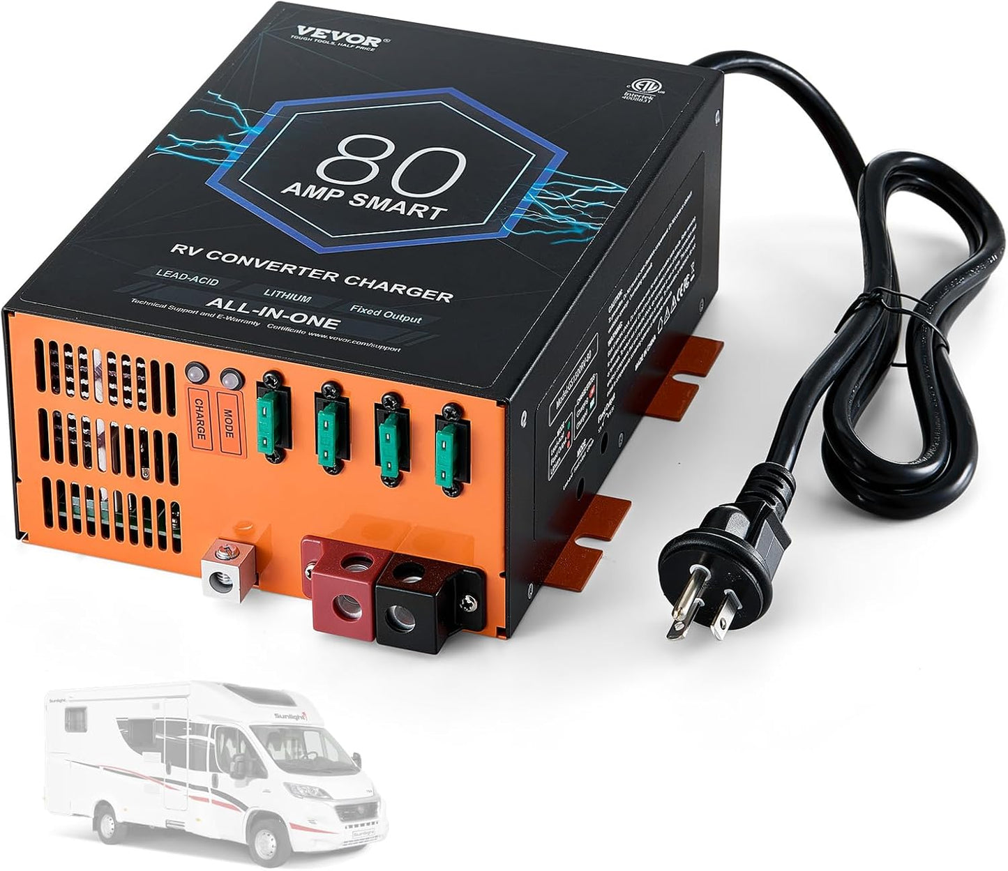 VEVOR RV Converter 80 Amp 110V AC to 12V DC Power Charger