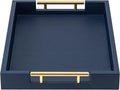 Navy Blue Faux Leather Serving Tray with Handles - Large Decorative