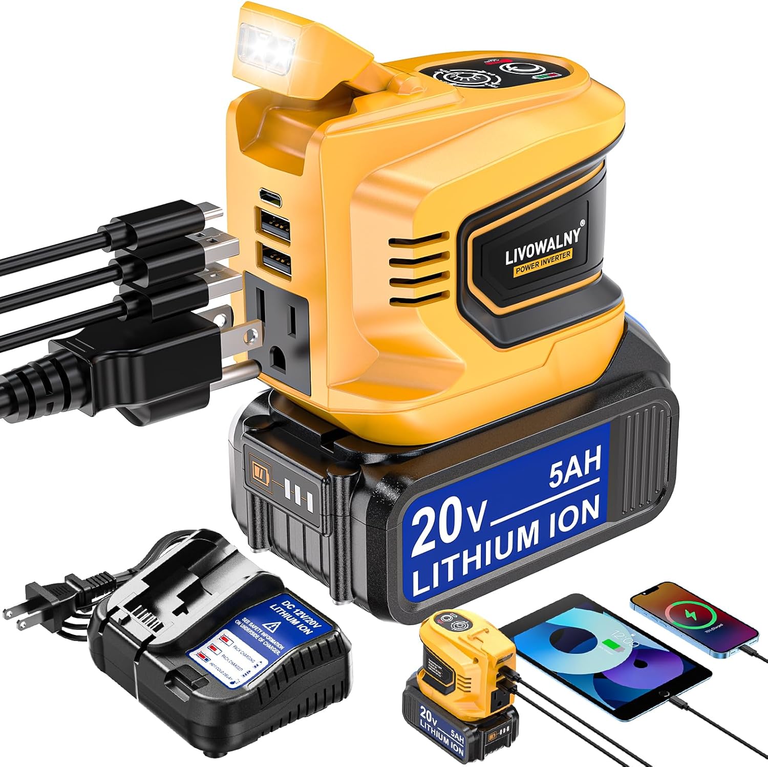 200W Power Inverter for Dewalt 20V Max - Versatile Charging Solution