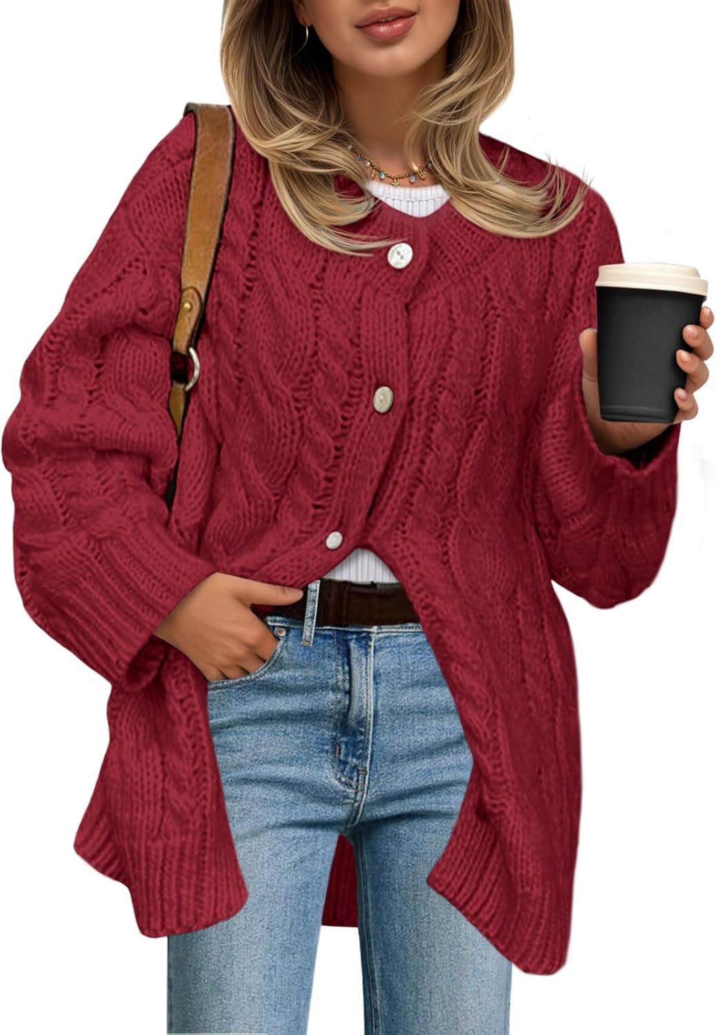 Saodimallsu Womens Cable Knit Cardigan Sweater Dress for Fall