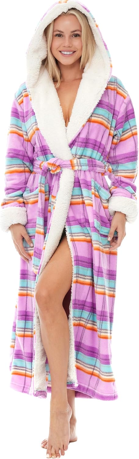 Sherpa Robes for Women Long Hooded Bathrobes Plus Size Comfort