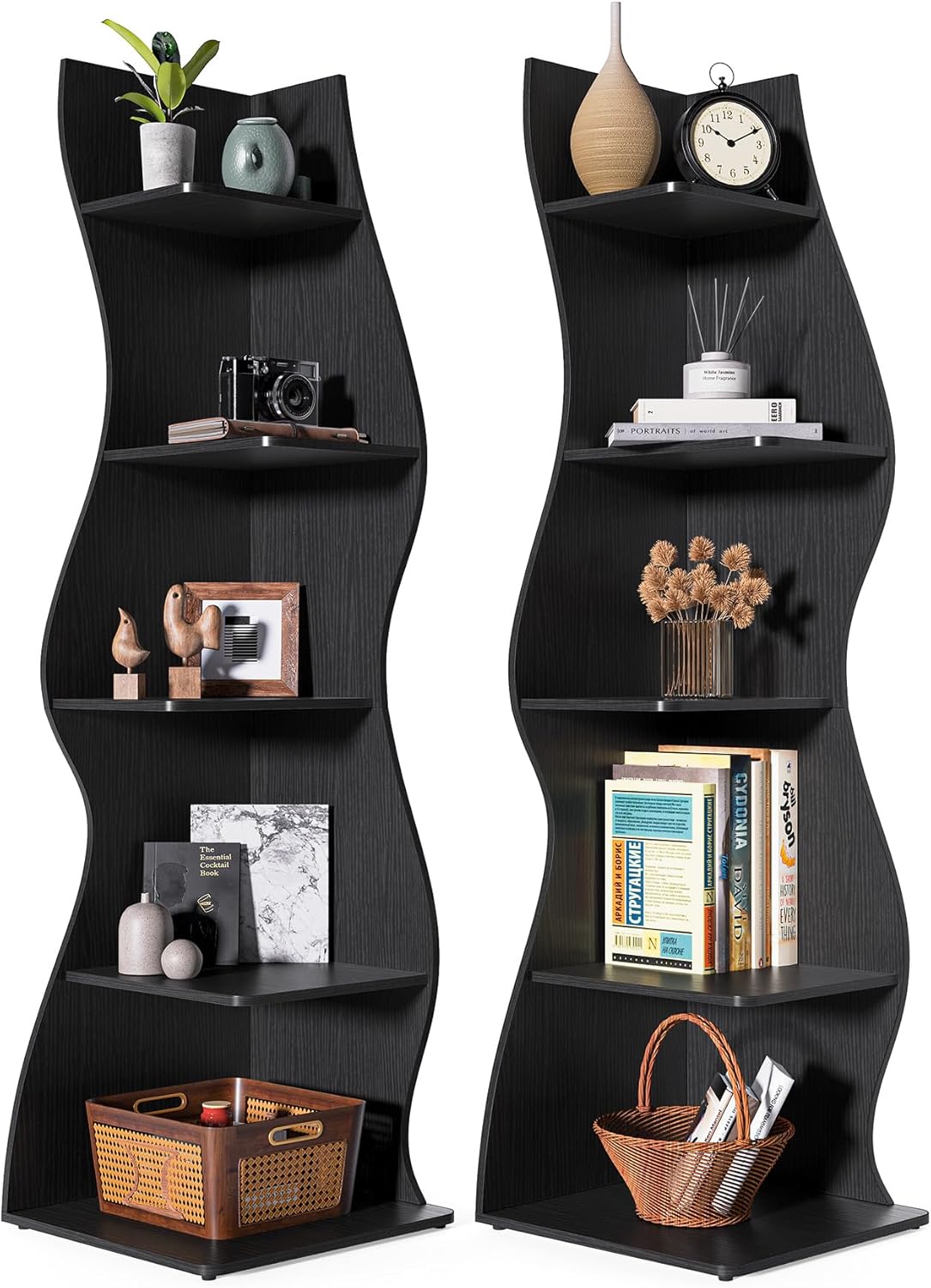 LITTLE TREE Small Corner Shelf - Modern 5-Tier Bookshelf Rack
