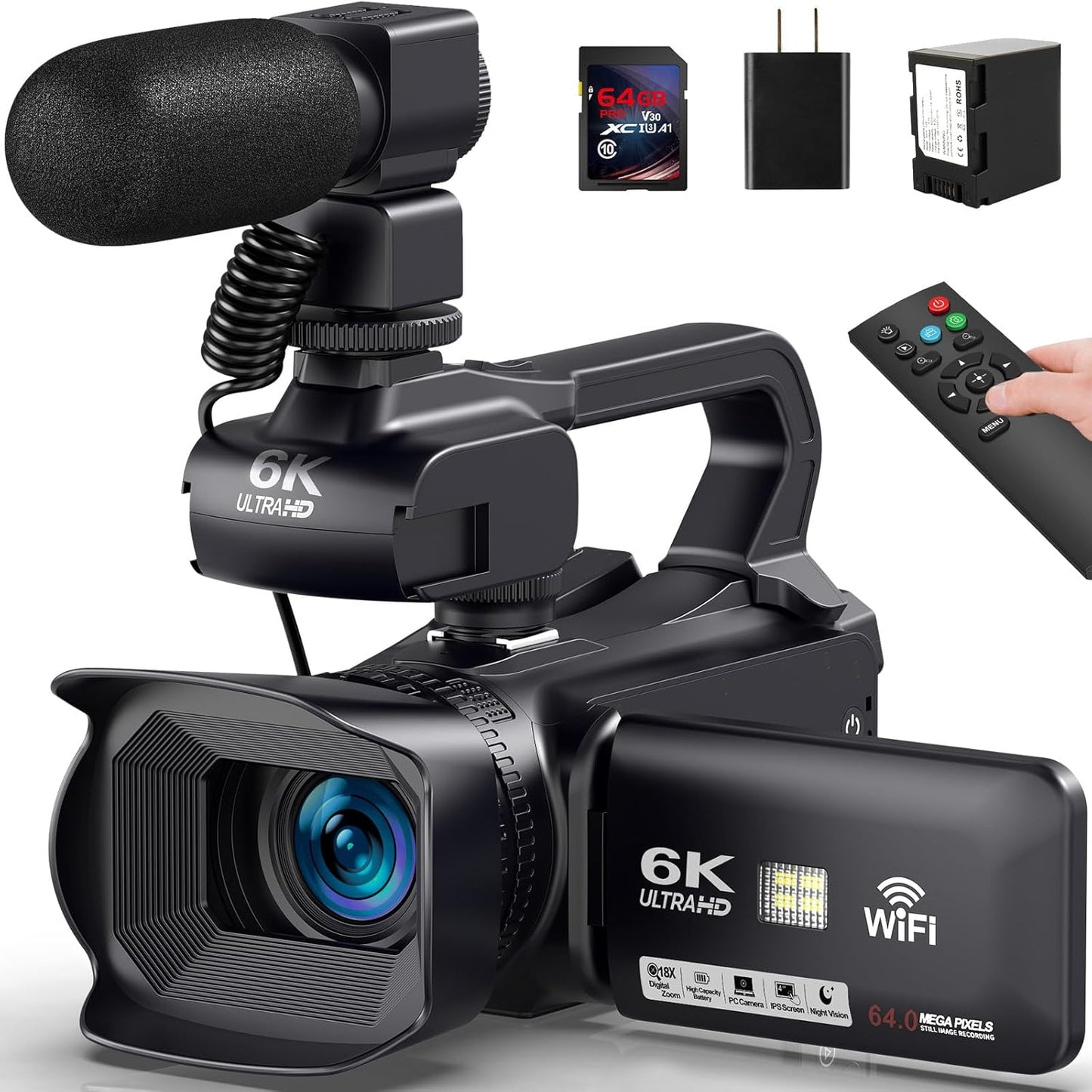 6K 64MP Video Camera with Night Vision and Digital Zoom